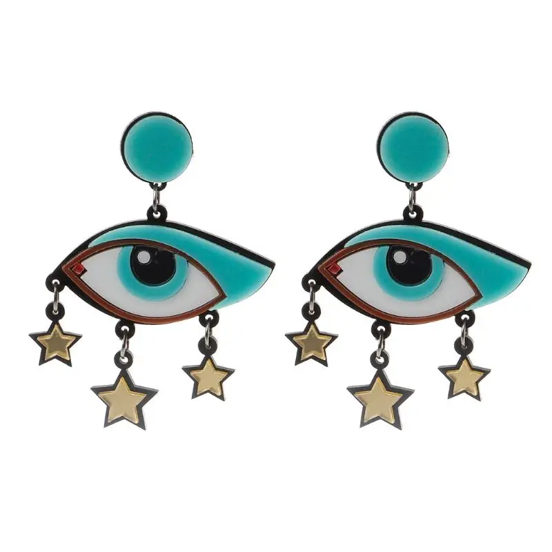 Women Acrylic Big Cartoon Evil Eyes Star Dangle Drop Earrings Fashion Jewelry - Окраска металла: Fashion Earrings