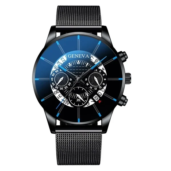 Geneva модные простые мужские часы из нержавеющей стали деловые мужские часы кварцевые наручные часы Reloj Hombre Relogio Masculino - Цвет: black-blue