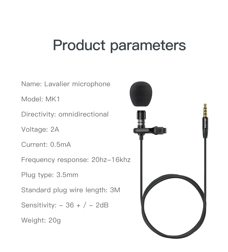 podcast microphone AWEI MK1 Mini Microphone For Phone Youtube Micro 3.5mm Aux Jack For Vlog Record 3m Length Clean Sound Noise Cancelling wireless headphones with mic