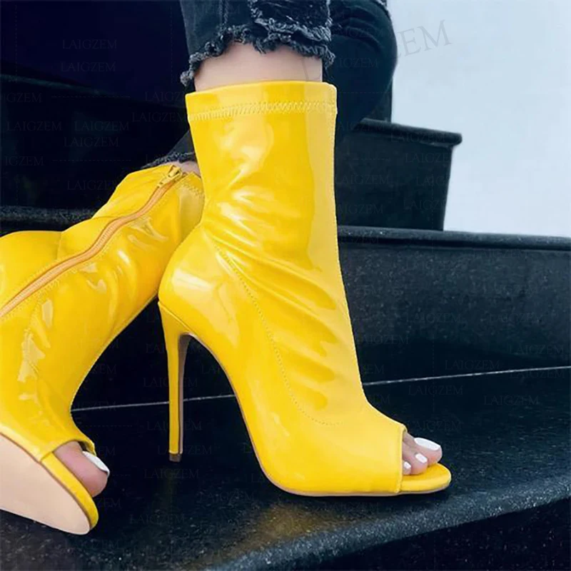 

SEIIHEM Women Ankle Platform Boots Peep Toe Thin High Heels Side Zip Booties Spring Autumn Ladies Shoes Woman Size 41 45 50 52
