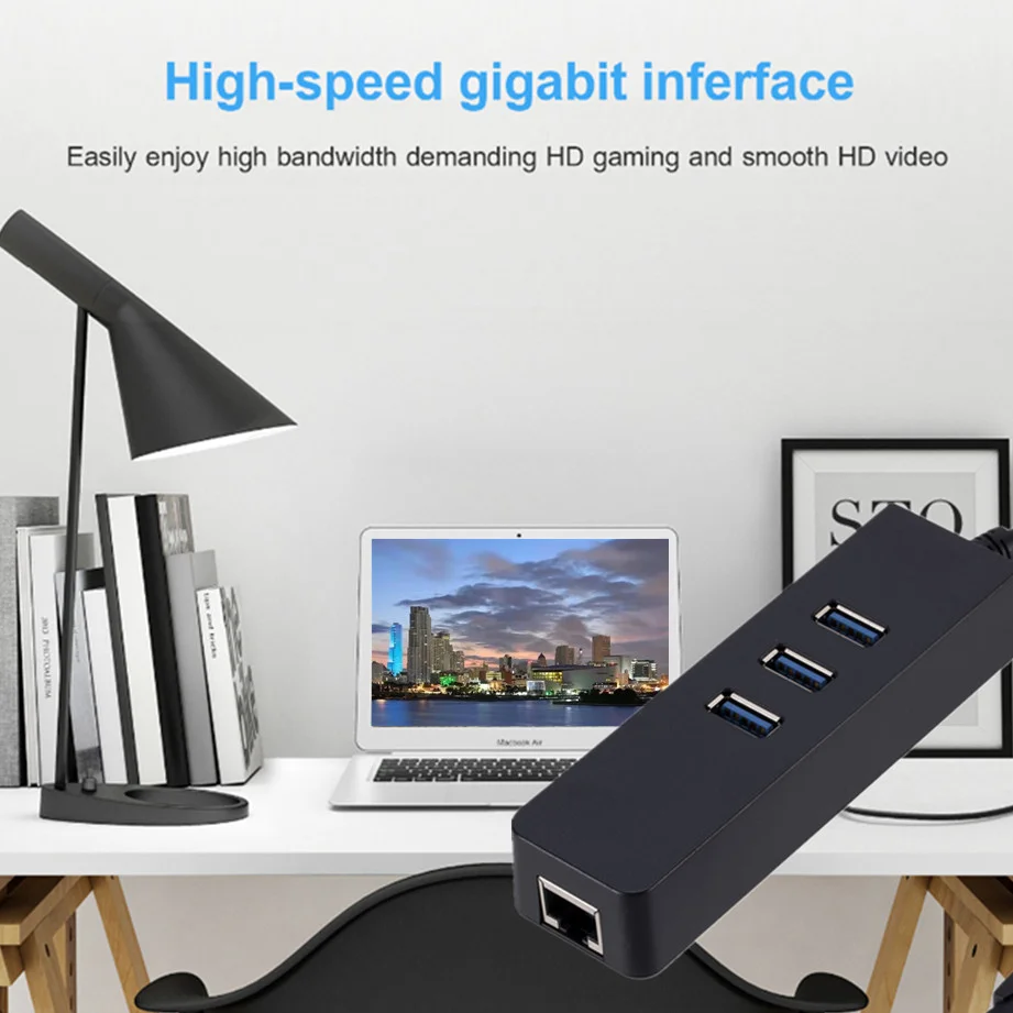 USB Gigabit Ethernet Adapter 3 Ports USB 3.0 HUB USB to Rj45 Lan Network Card for Macbook Mac Desktop + Micro USB Charger Cable wifi and bluetooth card for pc
