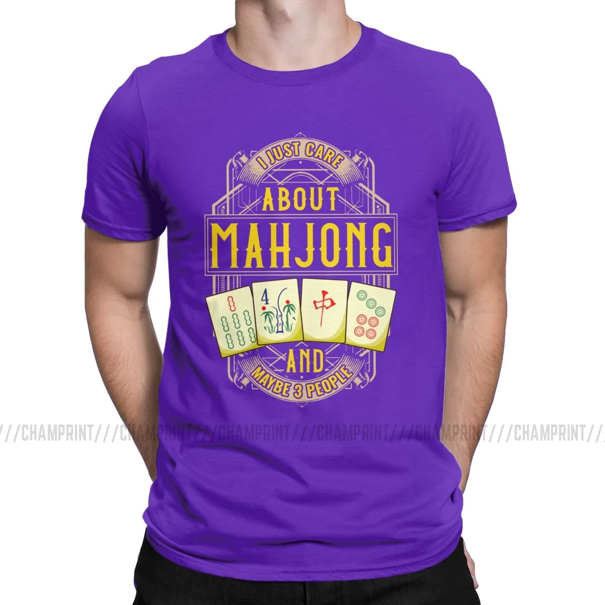 Мужская футболка Just Care About Mahjong, китайская культура и развлечения, мужские футболки, хлопковая одежда, Забавные футболки с принтом - Цвет: Фиолетовый