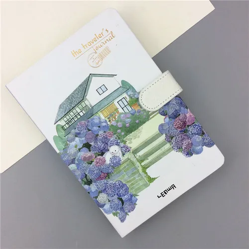 Small Fresh Hand Account 32K Color Page Magnetic Buckle Blank Notebook Coated Side Travel Account 3 Beautiful Town - Цвет: G