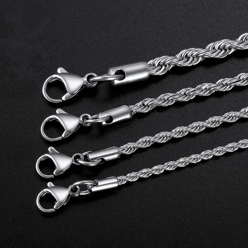 Fashion Necklace Stainless Steel Necklace Metal Necklace 316L Stainless Steel Twisted Rope Chain Necklace Men Women 45-70CM