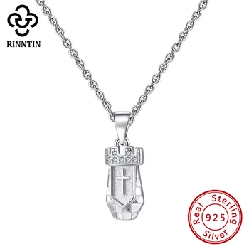 

Rinntin 925 Sterling Silver Women Pendants Necklaces Smooth Cross KING Chess Original Female Jewelry Accessories TSN133