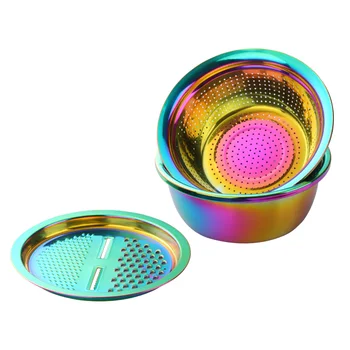 

3 In 1 Drain Basket Stainless Steel Kitchen Utensil Colander Set Strainer Home Potato Peeler Over Sink Round Carrot Grater Fruit