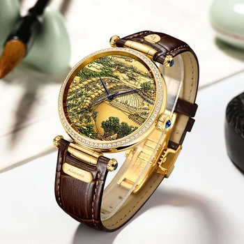 

Men Women Wristwatch Automatic Mechanical Emerald Jade Tree River Bridge Top Brand Luxury Waterproof Jadeite Lady Man Watch