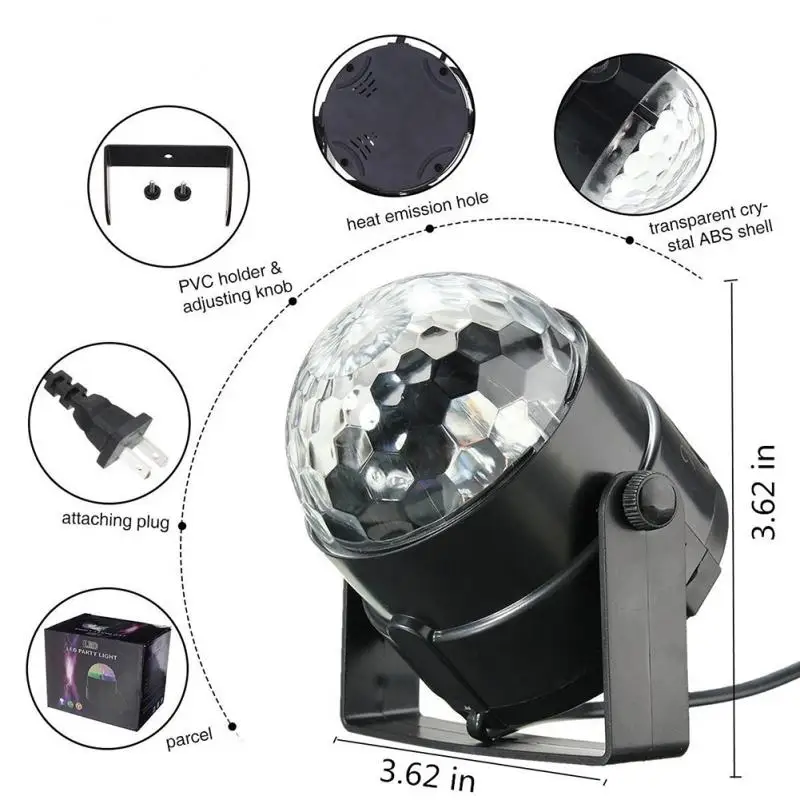 Sound Activated Rotating Disco Ball Party Lights Strobe Light 3W RGB LED Stage Lights For Christmas Home KTV Xmas Wedding Show
