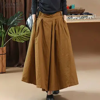 

Women's Pleated Sundress ZANZEA 2020 Fashion Spring Maxi Skirts Casual Solid Long Vestidos Female High Waist Robe Plus Size 5XL