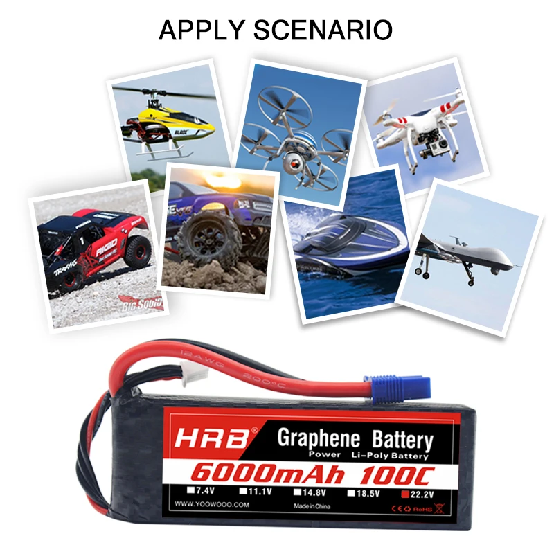 HRB 4S 6000m графеновый аккумулятор 11 1 в 14 8 22 2 6000 мач Lipo 100C XT60 разъем для traxxass RC car boat