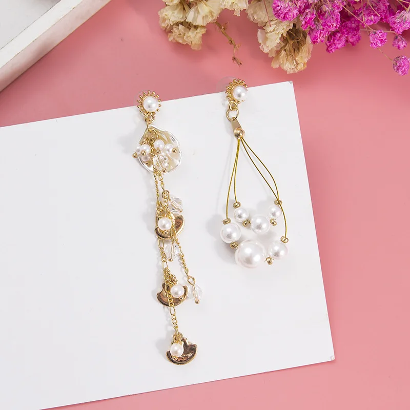 

2019 New Arrival Pearl Trendy Water Drop Women Dangle Earrings Korean Long Jewelry Earrings Asymmetric Crystal Earrings