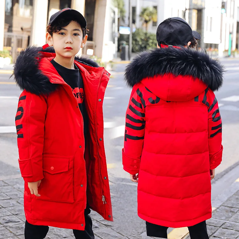 Winter Down Jacket For Boys Hooded Warm Fur Collar Boys Outerwear Coat 7-14 Years Teenage Parka Kid Snowsuit Children's