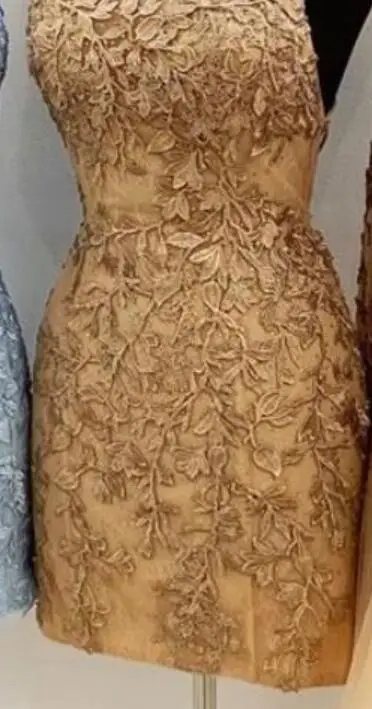 Сексуальное короткое платье с бретельками и лямкой на шее для выпускного вечера, кружевное разноцветное короткое платье с открытой спиной - Цвет: Dark Champagne