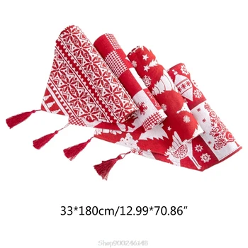 

Christmas Red White Knitted Table Runner with Tassels Cartoon Tree Snowflake Elk Pattern Tablecloth Holiday Party Decor O27 20