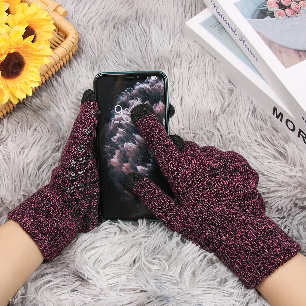 Knitted Thickened Stretchy Mittens Gloves Winter Warm Touch Screen Gloves Thermal Casual Covered Finger Halter Glove Accessories