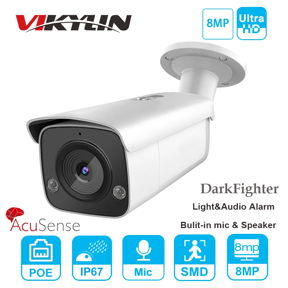 VIKYLIN 4K 8MP IP Camera DS-2CD2T86G2-ISU/SL DarkFighter AcuSense Bullet IP67 60M Smart H.265+ SD Slot Bulit-in Mic &amp Speaker |