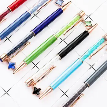 

1.0mm Ballpoint Pen With Crystal Metal Pen Fashion Stationery School Oficina Y Students Writing Caneta Papeleria Pens X0P1