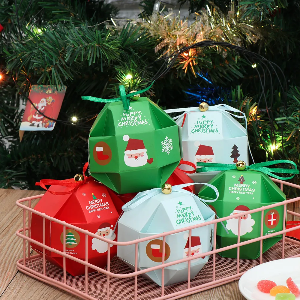 10 PCS/Set Merry Christmas Candy Box Bag Christmas Tree Gift Box With Bells Paper Box Gift Bag Container Supplies Navidad