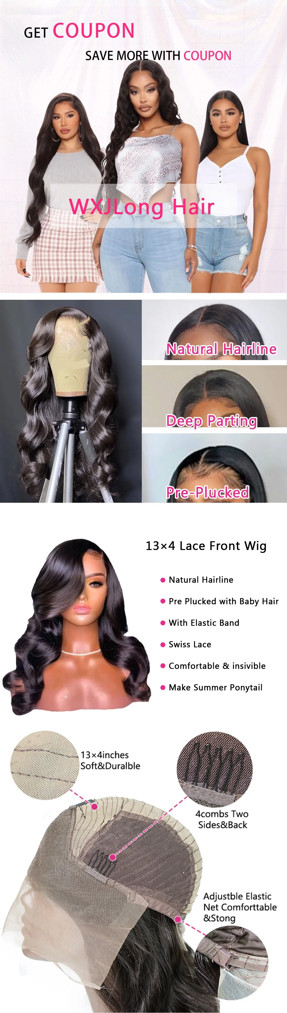 Perucas de Cabelo Humano da Parte Dianteira do Laço da Onda Brasileiro para Mulheres Transparente do Laço 13x4 do Corpo para o Cabelo Longo Negras Cabelo Virgem 9a 10 -34 180% 250% 1 Apliques e perucas