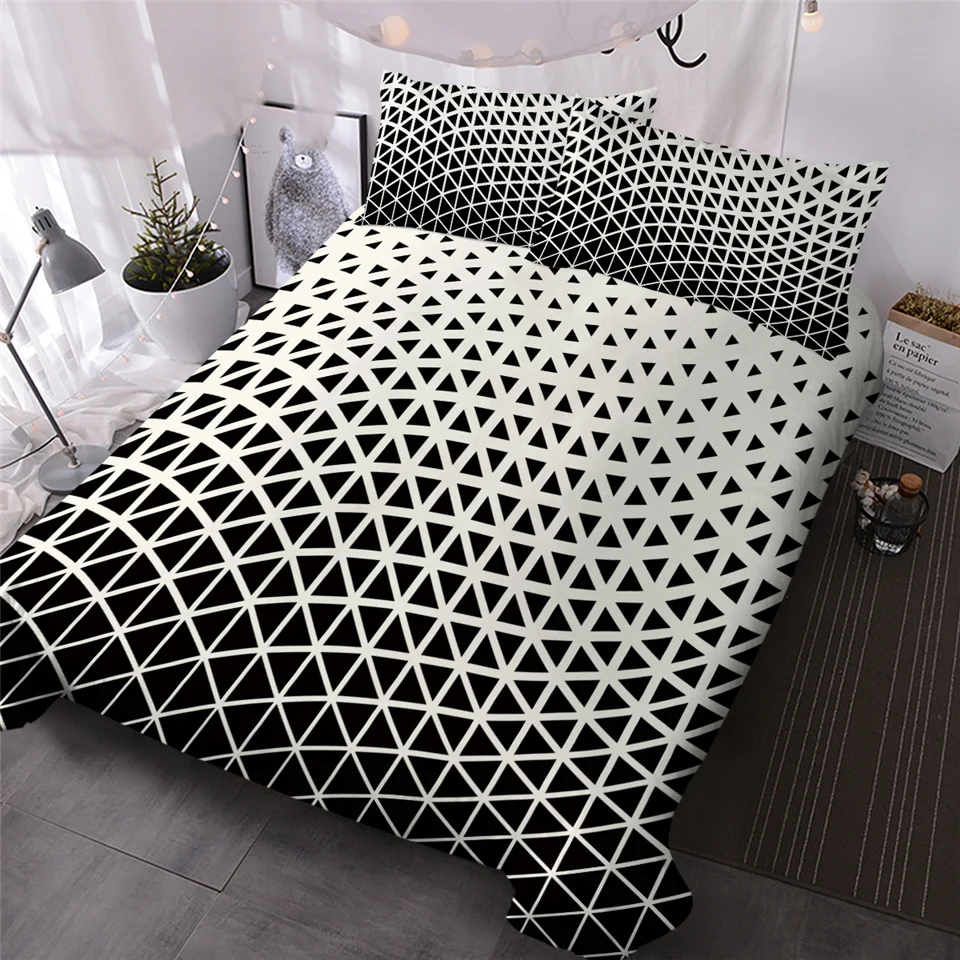 

HM Life Duvet Cover Set Geometric Abstract Pattern Bedding Set Black White 3pcs Bedclothes Stylish Comfortable Home Textiles