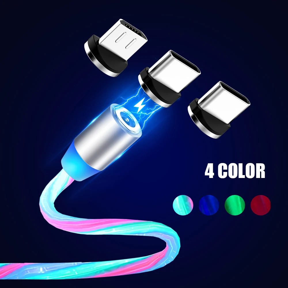 

Magnetic LED Light Cable Fast Charging Magnet Micro USB Type C Cable LED Wire Cord Type-C Charger For For Samsung S10 Hauwei