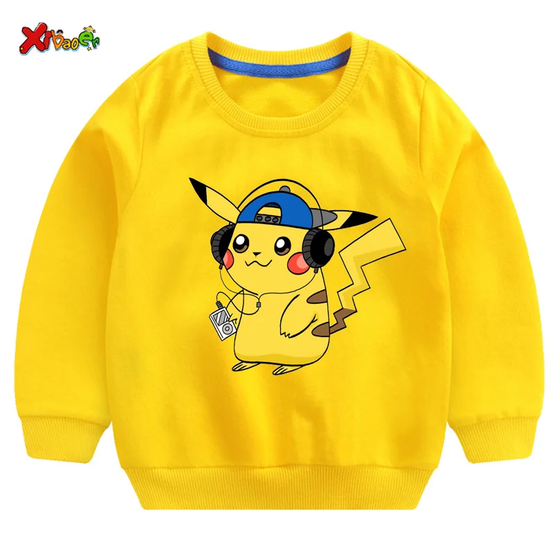 Children Hoodies pikachu Fashion Toddler Newborn Baby Boy Girl Tops Hooded Sweatshirt Outdoor cool girls sweatshirts Autumn - Color: sweatshirt yellow