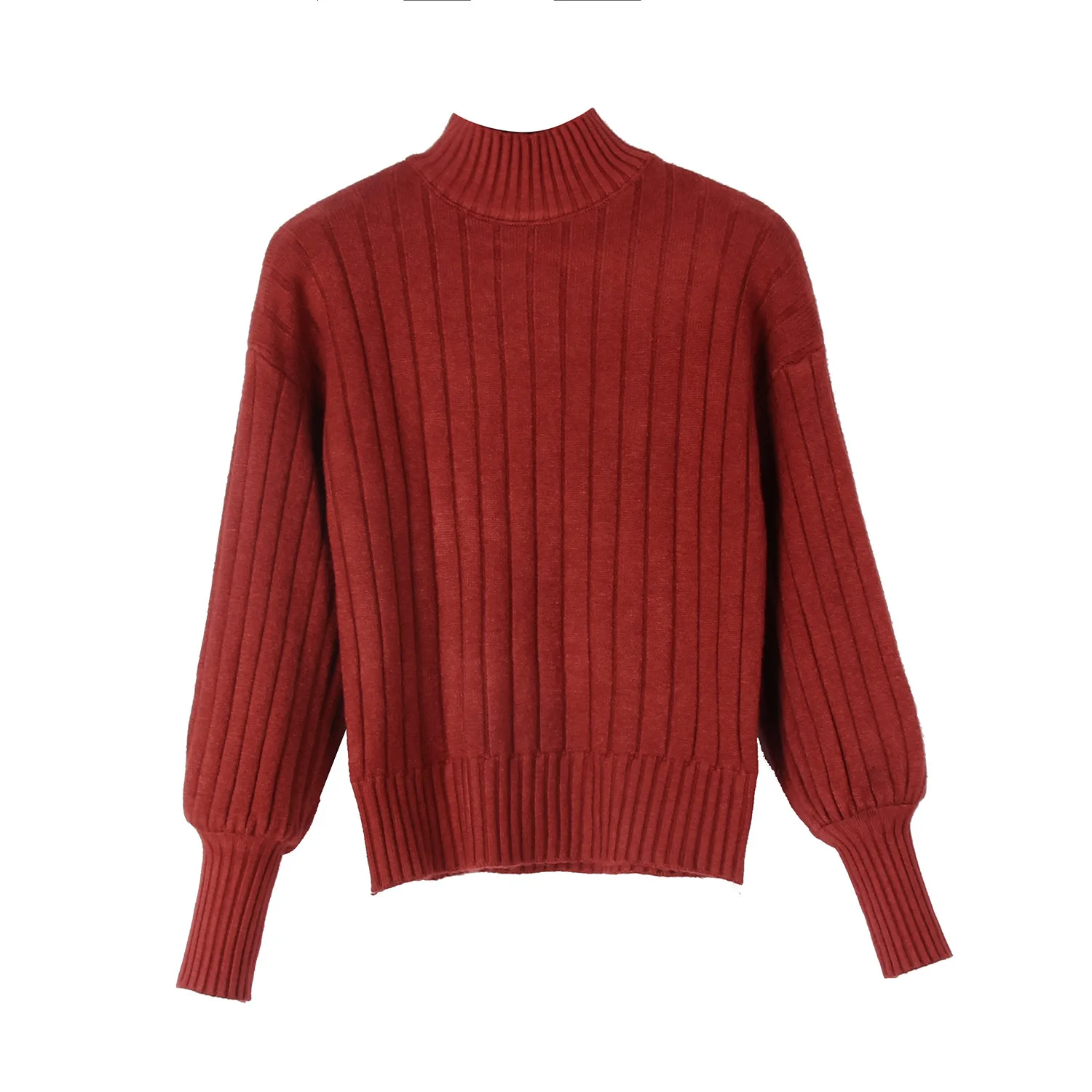 Autumn Winter Yellow Sweater Off Women Turtleneck Thick Lantern Sleeve Pull Oversize Femme Pullover Casual Solid Sweaters - Color: Red brick