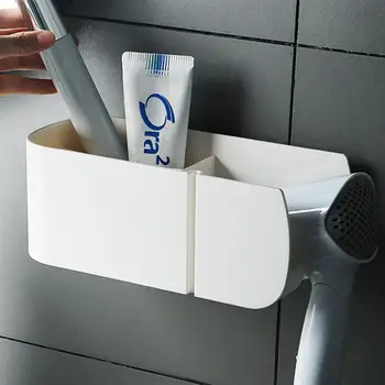 

1Pc Hair Dryer Rack Punching Free Rack Wall-mounted Storage Rack (White)