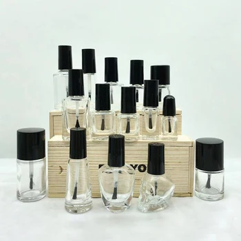 

10pcs 5ml/10ml/15ml/20ml Empty Round Square Clear Glass Nails Polish Bottle With Brush Cap Paint Glue Containers Nail art Vials