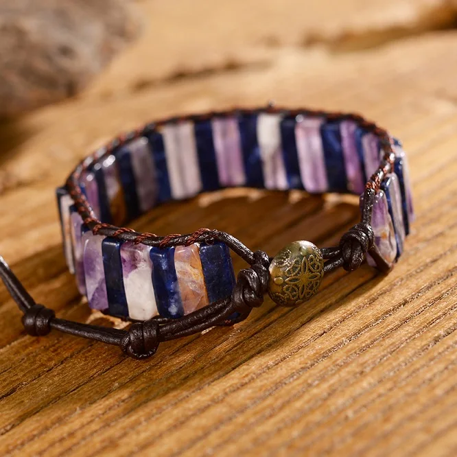 lapis purple Браслеты Chakra регалит натуральные камни кожаный браслет Пара Йога ювелирные изделия - Окраска металла: lapis purple
