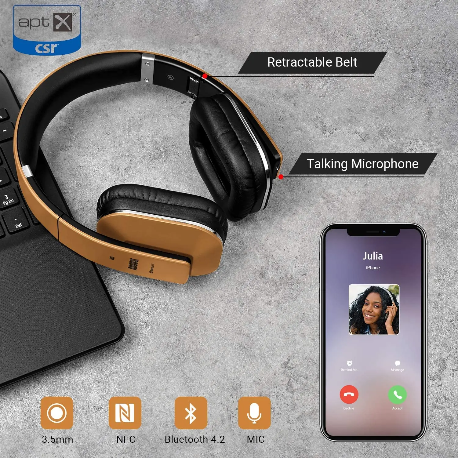 August EP650 беспроводные Bluetooth наушники с функцией NFC aptX Multipoint микрофоном и