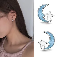 Стерлинговое Серебро 925 пробы Эмаль Звезда серьга-гвоздик в форме месяца для женщин девушки свадебные подарки ювелирные изделия Подвесные серьги de ley 925 mujer eh826