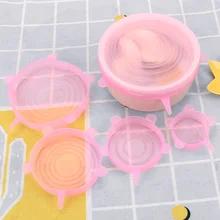 6 шт., силиконовые Эластичные крышки, сохраняющие свежесть, сковороды, кулинарные кухонные принадлежности, миска, крышка для кастрюли, многоразовая силиконовая пищевая пленка