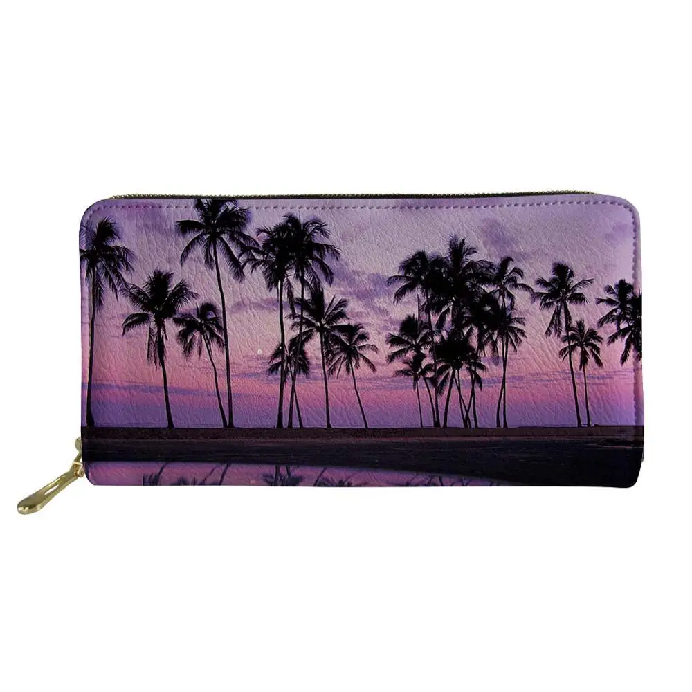 

Vintage Hawaiian Style PU Leather Wallets for Woman Custom Designer Clutch Zipper Purses Girls Long Money Coin Bag Card Holders