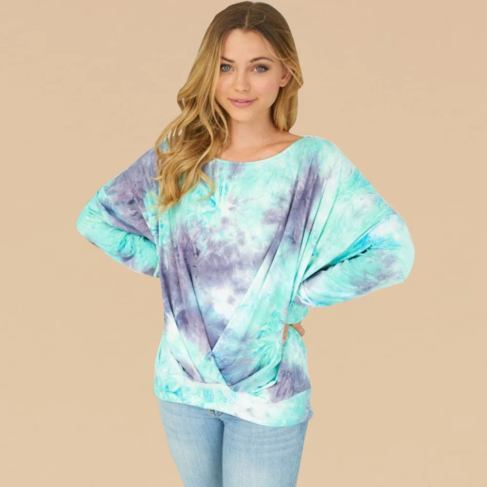 

High Street Women's Tie Dye Sweatshirt Sexy Tops 2020 Autumn Short Long Sleeve Tie Dye Printed Women T Shirt Fashion 4 Color