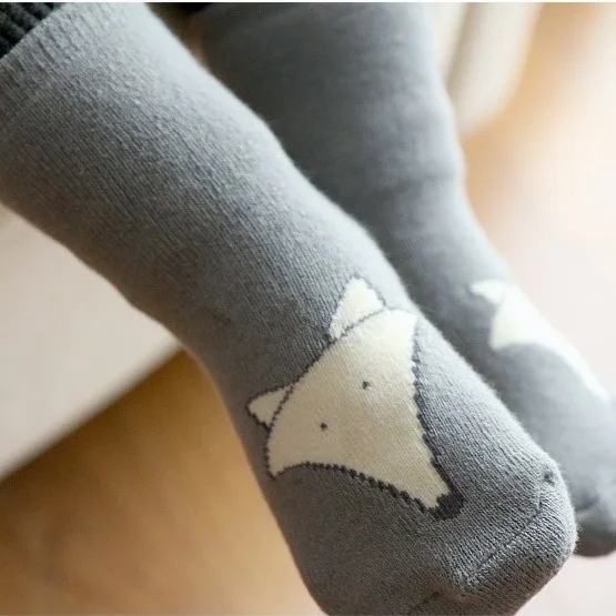 Плотные детские носки с котом розовые зимние мягкие теплые пушистые носки для детей теплые хлопковые носки-тапочки для маленьких мальчиков и девочек - Цвет: gray fox