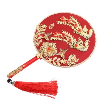 

Round Chinese Fan Chinese Hand Fan Vintage Red Fan with Tassel for Wedding Bride Party Decoration K888