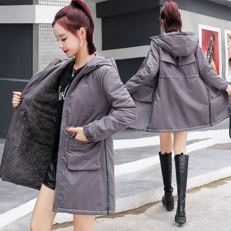 

Hooded Trench Coat Women's Mid-length Korean-style 2018 New Style Drawstring Waist Hugging Students Loose-Fit Versatile Cotton O