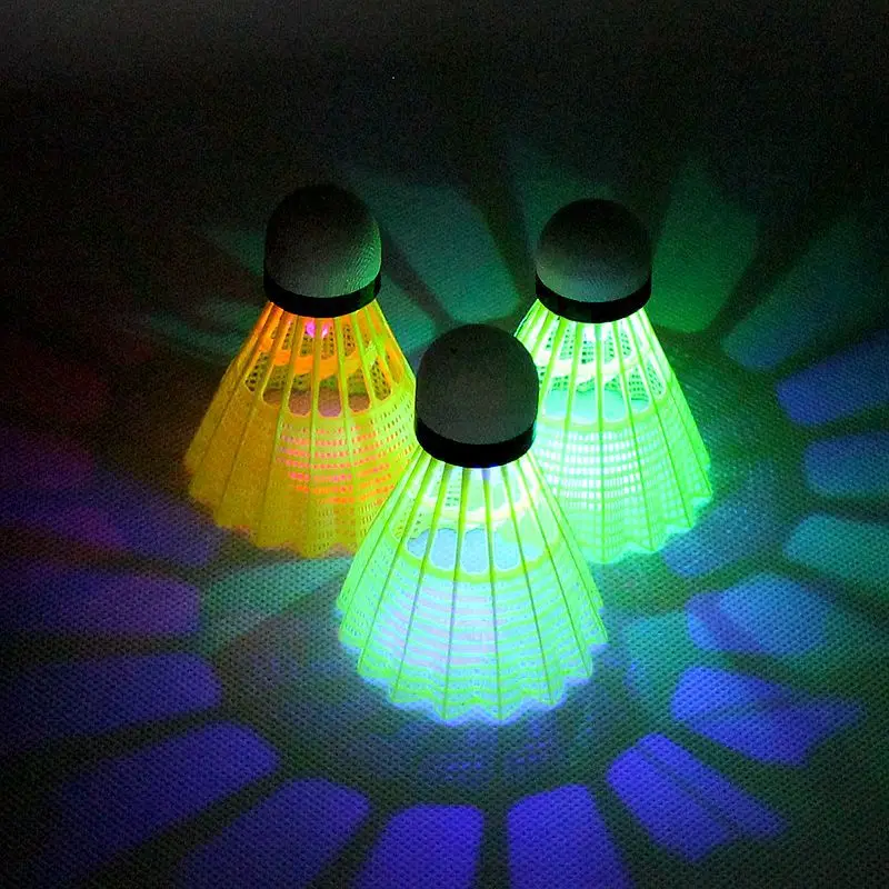 WELKIN 4pcs Dark Night LED Glowing Light Up Strong Nylon Badminton Shuttlecocks Colorful Lighting Balls Indoor & Outdoor Sports