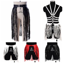 Кожаная юбка с кисточками, пояс для тела, пояс для талии, сексуальное нижнее белье, топ, панк заклепки, пояс для чулок подвязки, регулируемый танцевальный рейв