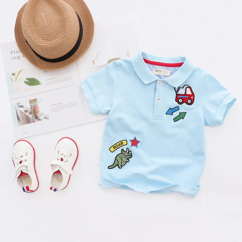 1st летняя одежда для маленьких мальчиков хлопковая футболка с короткими рукавами футболка-поло с вышитыми героями мультфильмов для детей, детская одежда k1