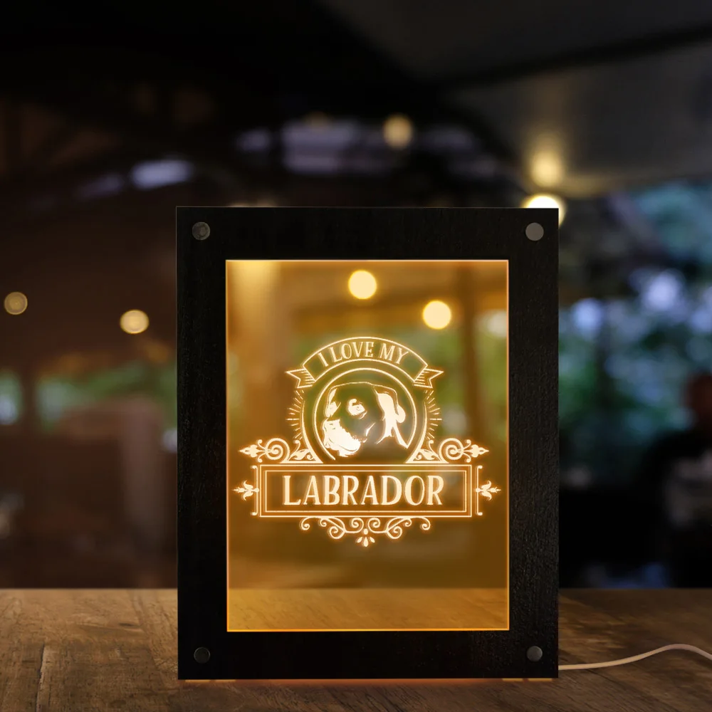 

I Love My Labrador LED Lighting Text Photo Frames Labrador Retriever Wooden LED Night Light Display Home Decor Dog Lover Gift