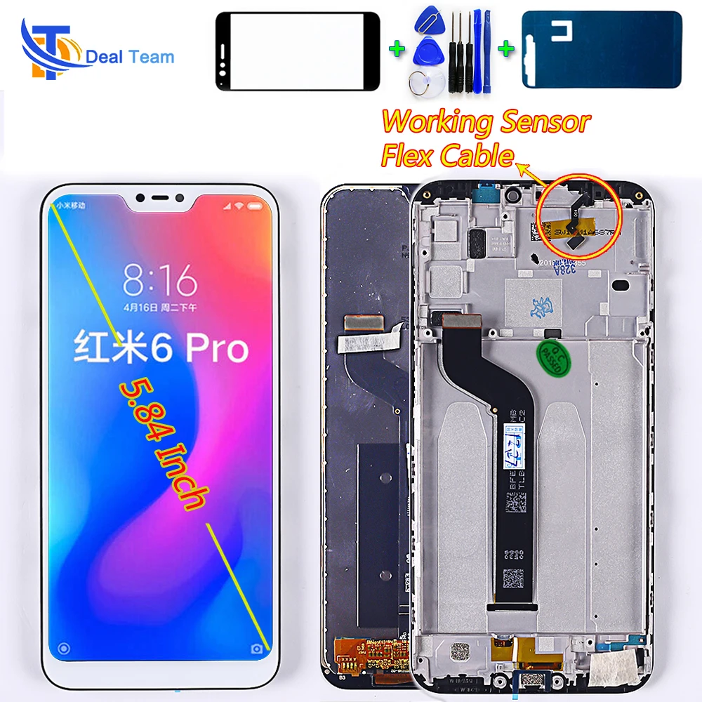 

for Xiaomi Redmi 6 Pro 5.84 inch LCD display Touch Screen Digitizer Assembly For Xiaomi Mi A2 Lite Frame with Free Tools