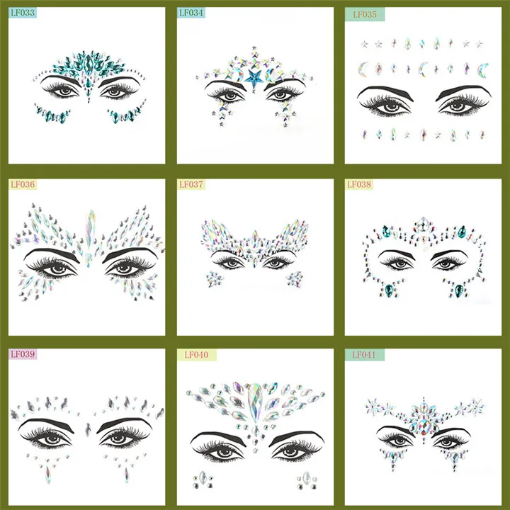 5  Acrylic Rhinestone Face Stickers Women Halloween Christmas Birthday Party Decor Environmentally Colorful Crystal Face Stickers