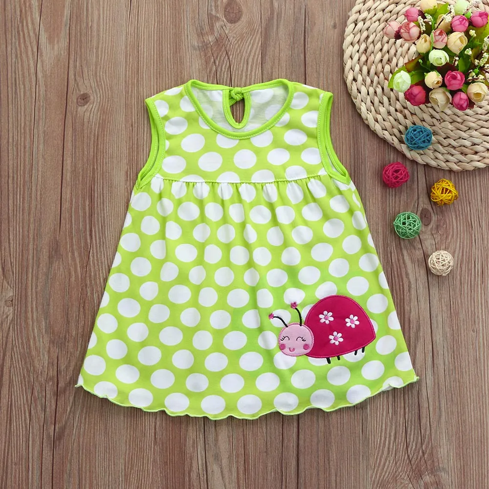 Модное платье для маленьких девочек, хлопковое платье с круглым вырезом и милыми цветами в горошек и полоску для малышей, футболка, жилет,, H5