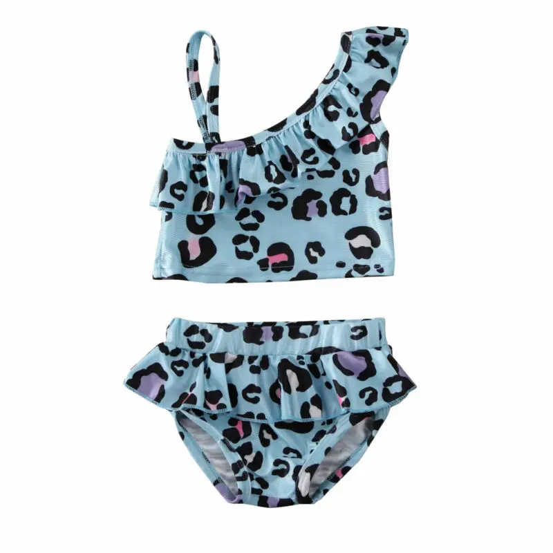 

2PCS Kid Baby Girl Leopard Tankini Ruffle Sleeveless Top+Shorts Swimwear Swimsuit Bikini Set Bathing Suit Beach