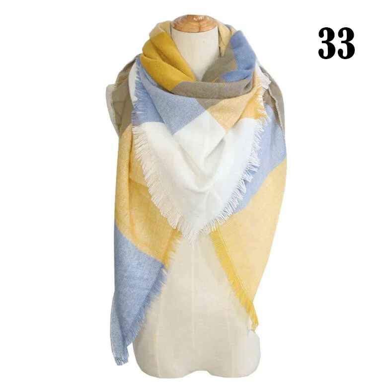 Женский зимний шарф, классический клетчатый шарф, большой теплый мягкий кашемировый женский шарф, Дамская бандана, шаль, треугольные шарфы - Цвет: 33C