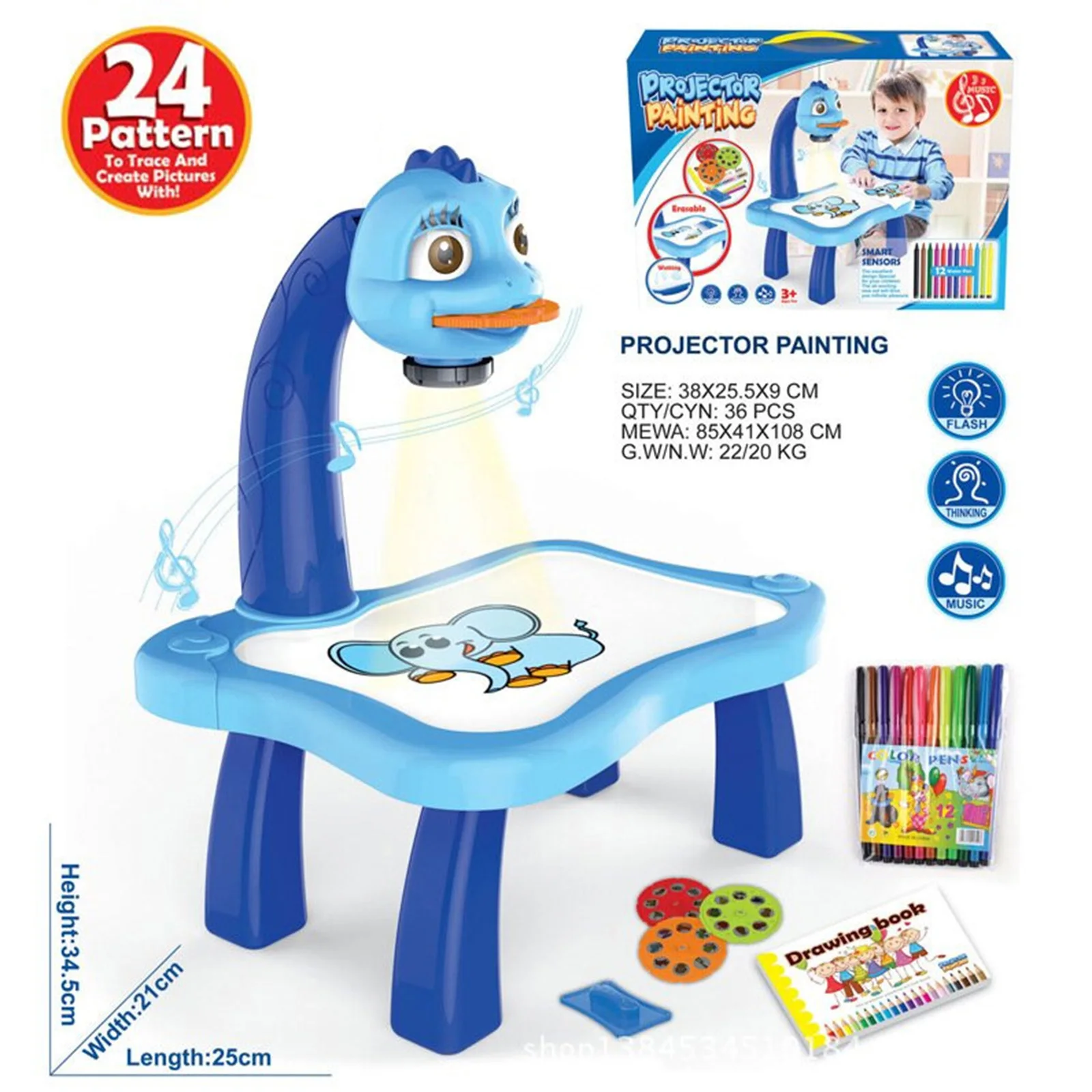 Trace and Draw Projector Toy Kids Drawing Projector Table Child Learning Desk with Smart with Light Music Best