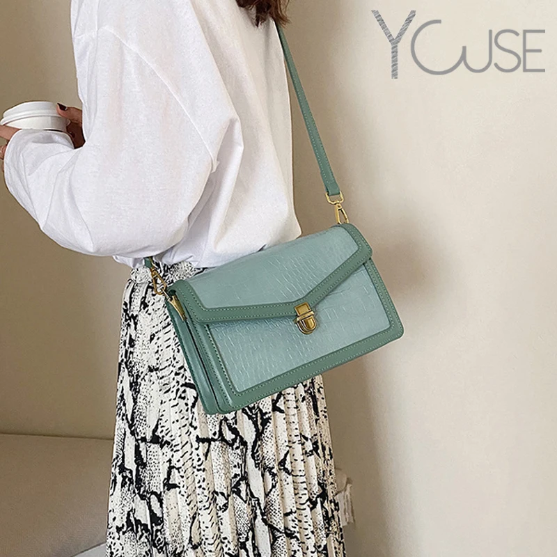 

YOUSE Solid Color Alligator PU Leather Crossbody Bags For Women 2020 Lock Shoulder Messenger Bag Travel Small Handbags and Purse