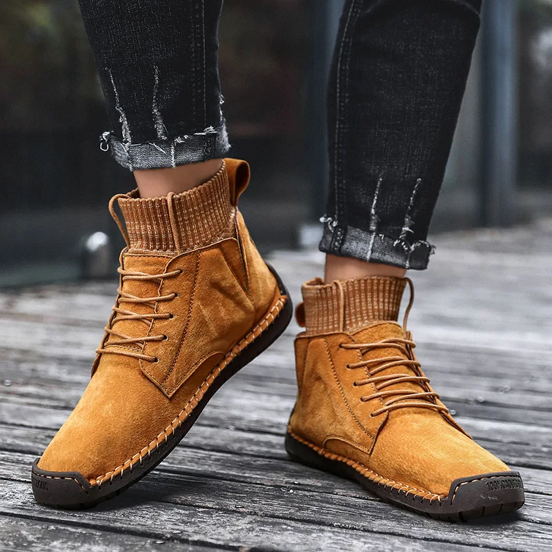 2019 Men Winter Warm Leather Boots Snow Plush Ankle Comfortable Shoes K-BEST